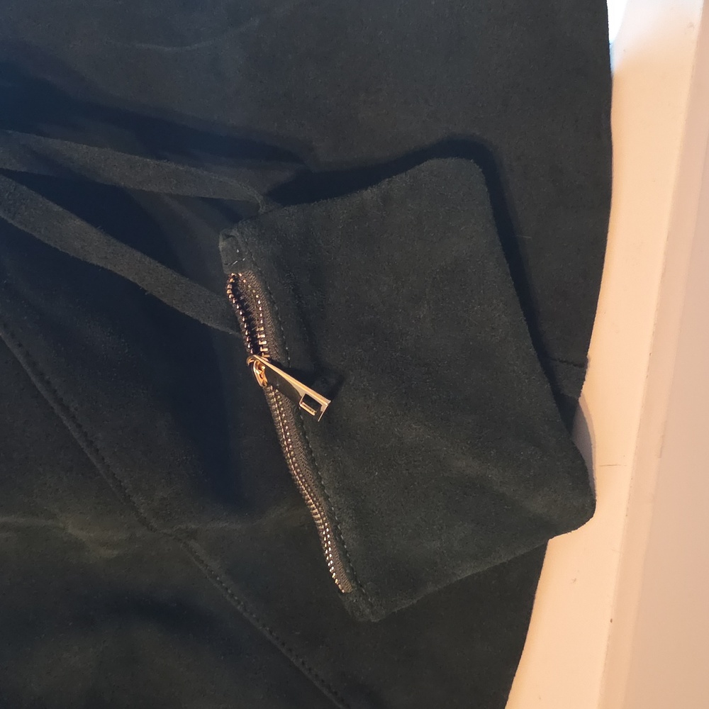 CHEVEL FIRENZA GENUINE ITALIAN LEATHER  DARK GREEN SUEDE TOTE BAG - Picture 7 of 7
